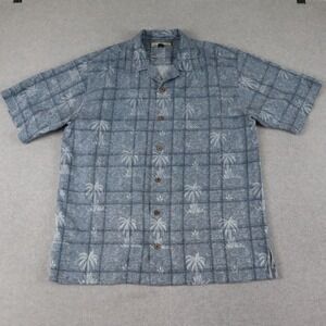 Tommy Bahama Shirt Mens Medium Silk Hawaiian Casual Button Up Blue Short Sleeve